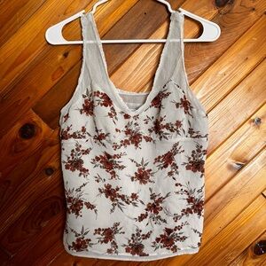 Banana Republic Silk Floral Sleeveless Top - White and Brown Size Medium